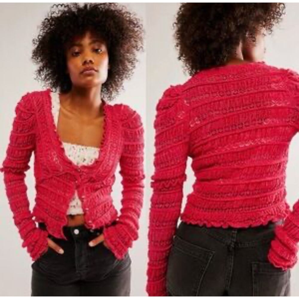 Free People Red Women's Sweater Cardigan